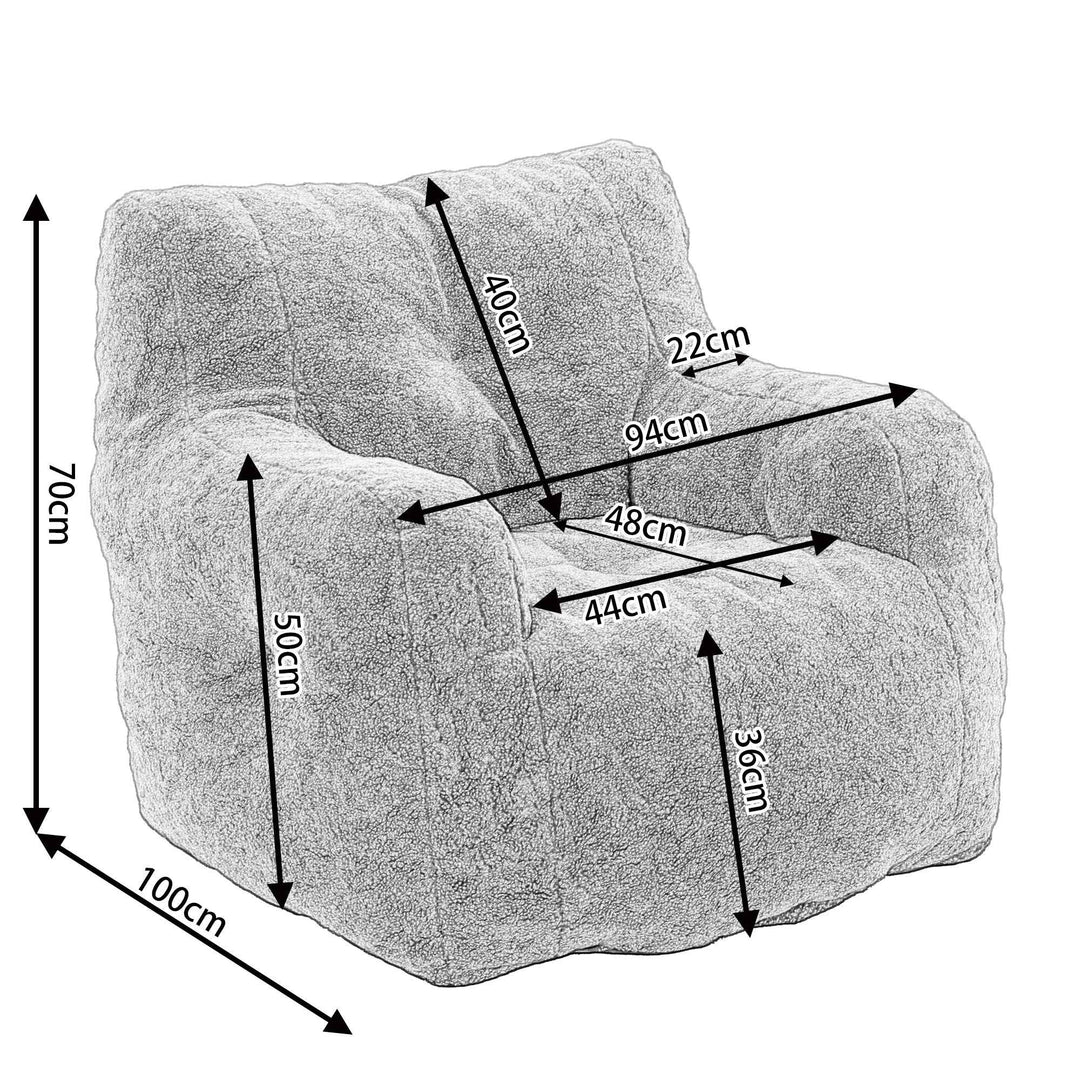 Lazy sofa teddy ivory white, memory foam, bean bag 100x94x70cm
