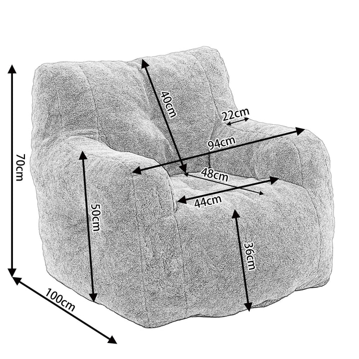 Lazy sofa teddy ivory white, memory foam, bean bag 100x94x70cm
