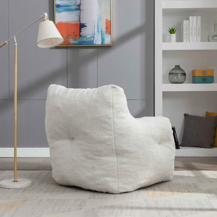 Lazy sofa teddy ivory white, memory foam, bean bag 100x94x70cm