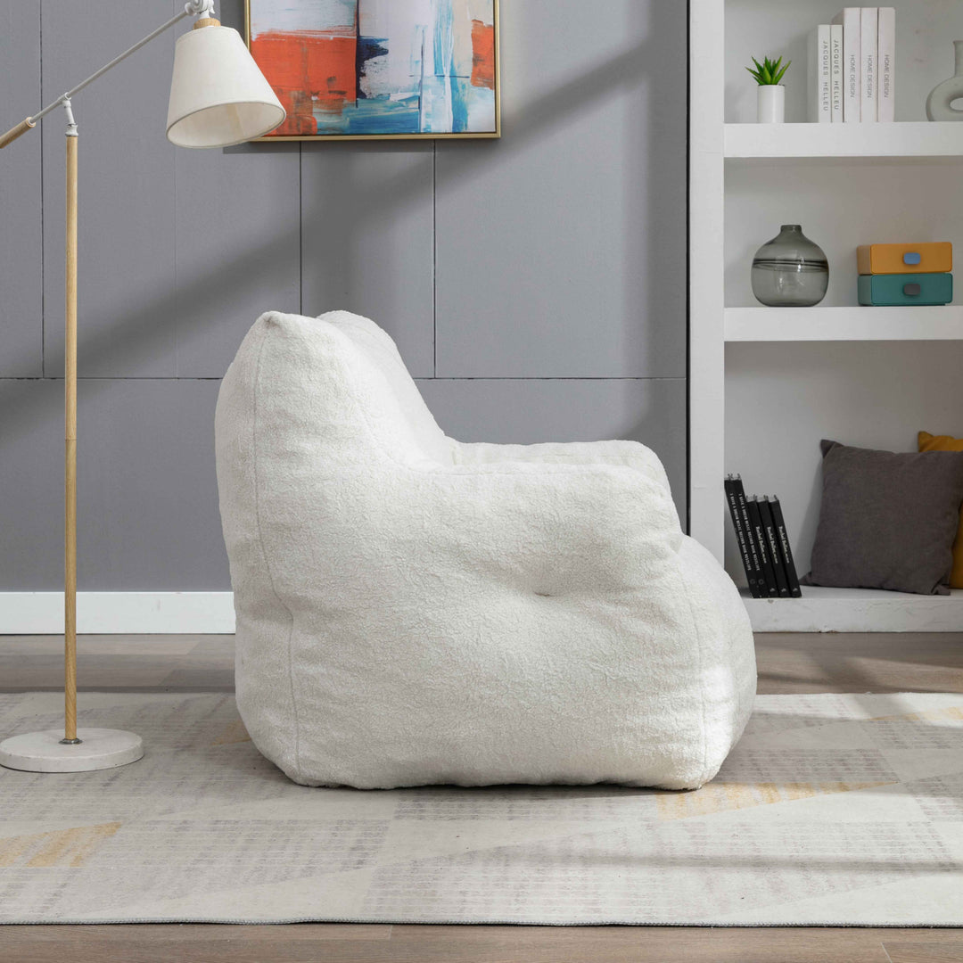 Lazy sofa teddy ivory white, memory foam, bean bag 100x94x70cm