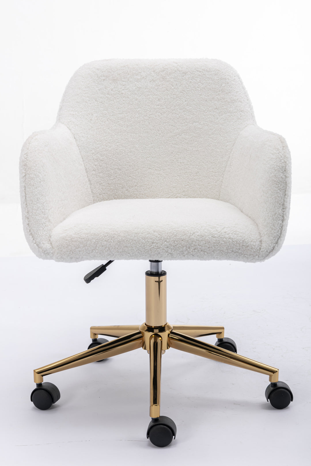 Teddy fabric white swivel office chair golden accents PUMICEGULCH