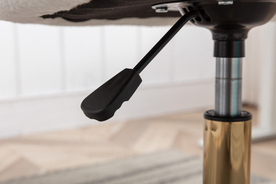 Teddy fabric white swivel office chair golden accents PUMICEGULCH