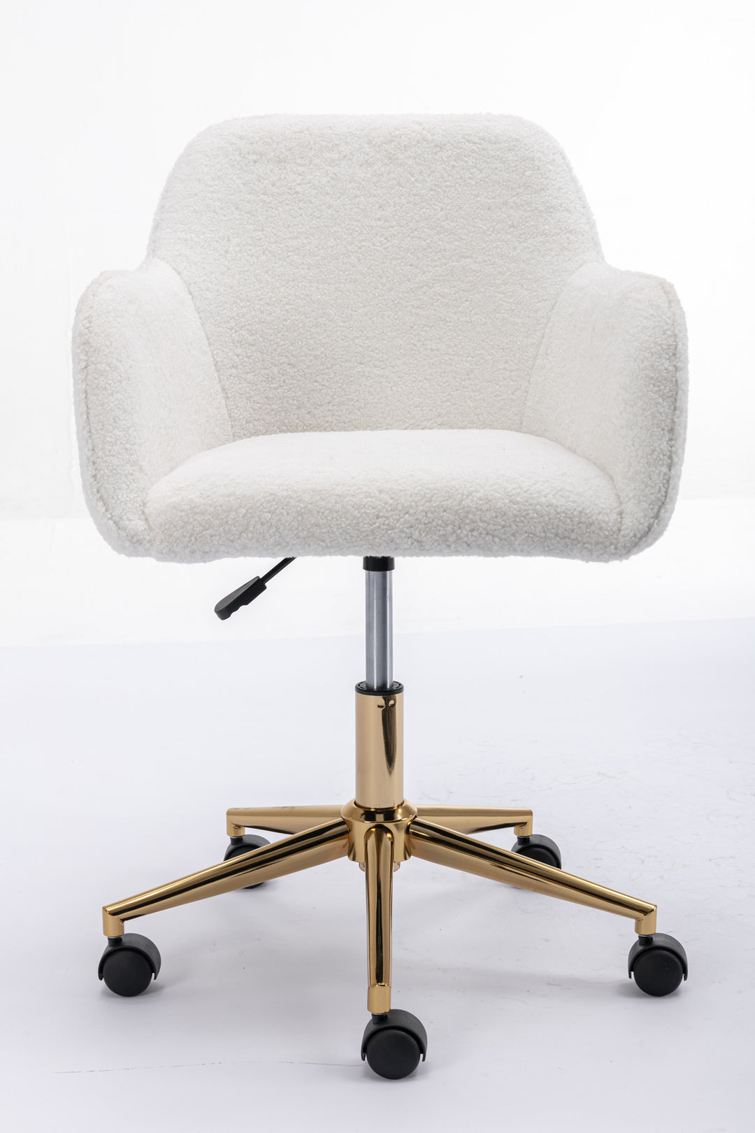 Teddy fabric white swivel office chair golden accents PUMICEGULCH
