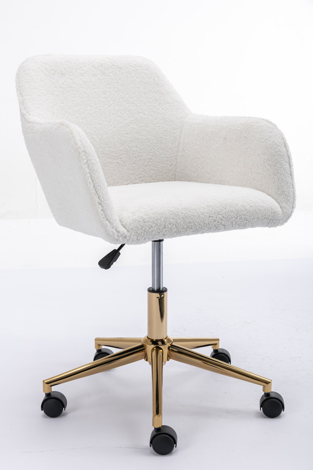 Teddy fabric white swivel office chair golden accents PUMICEGULCH