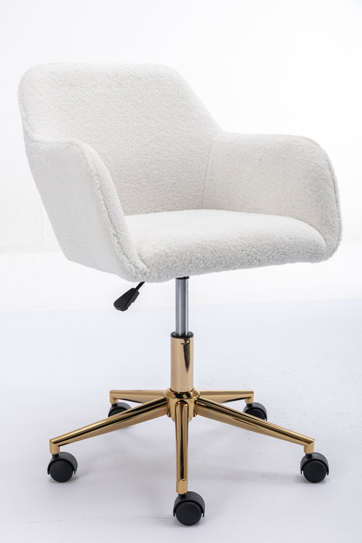 Teddy fabric white swivel office chair golden accents PUMICEGULCH