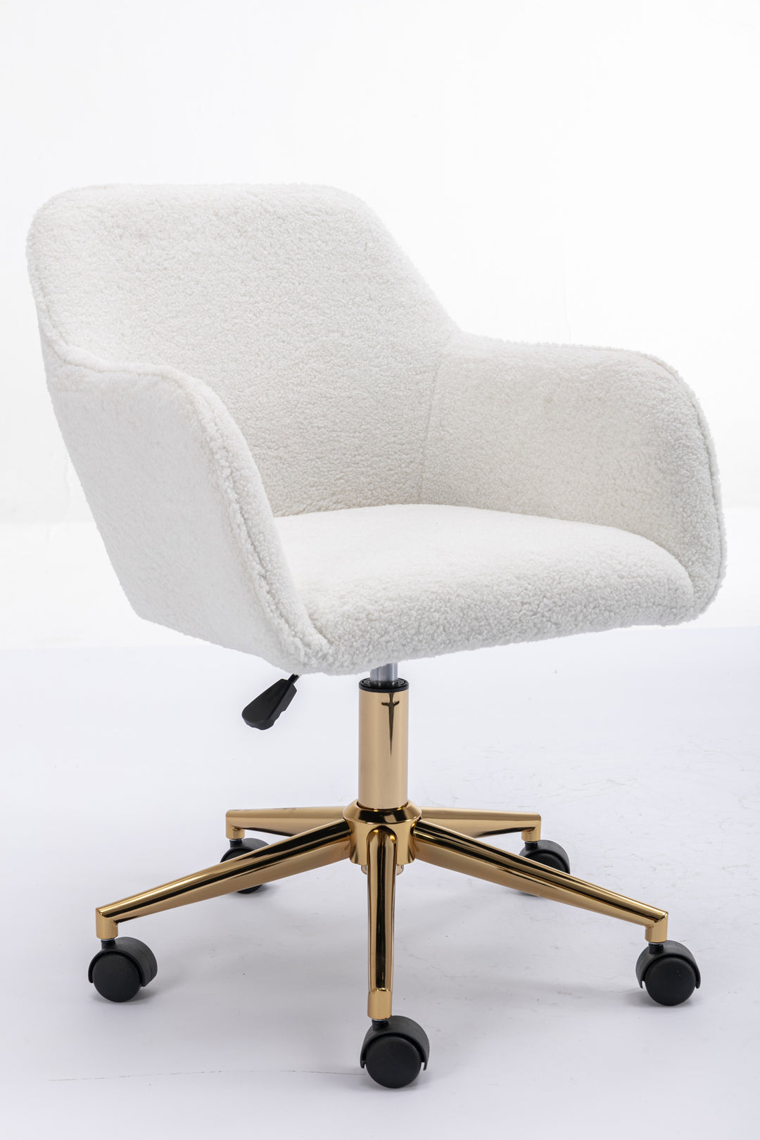 Teddy fabric white swivel office chair golden accents PUMICEGULCH