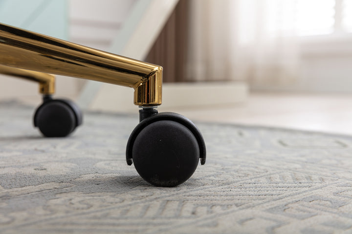 Teddy fabric white swivel office chair golden accents PUMICEGULCH