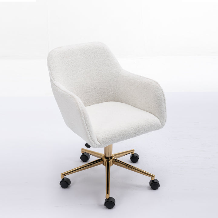 Teddy fabric white swivel office chair golden accents PUMICEGULCH
