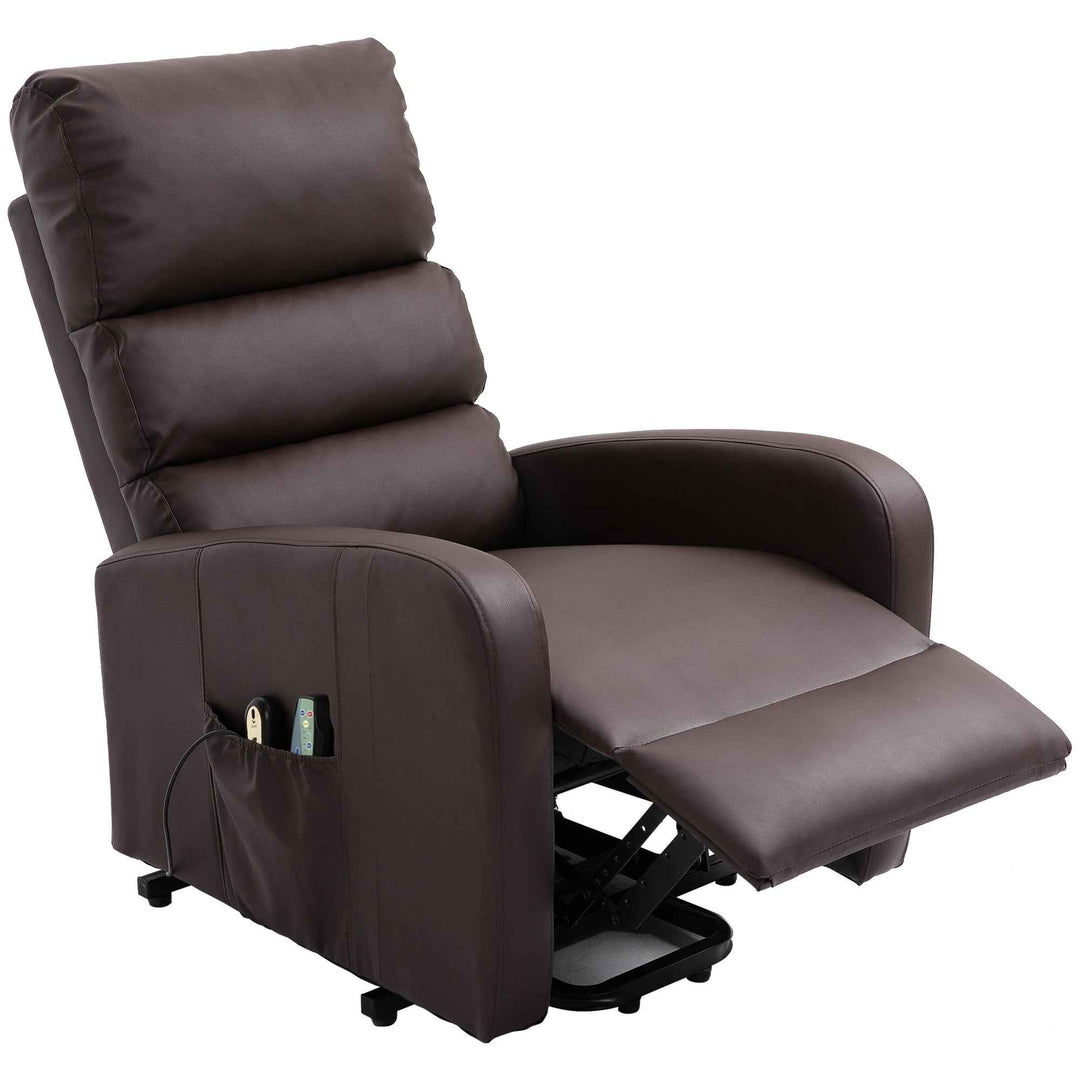 00+Power Massage Lift Recliner Chair for Elderly, Brown PU Leather, Heat & Vibration, for Living Room NOVAXYTE