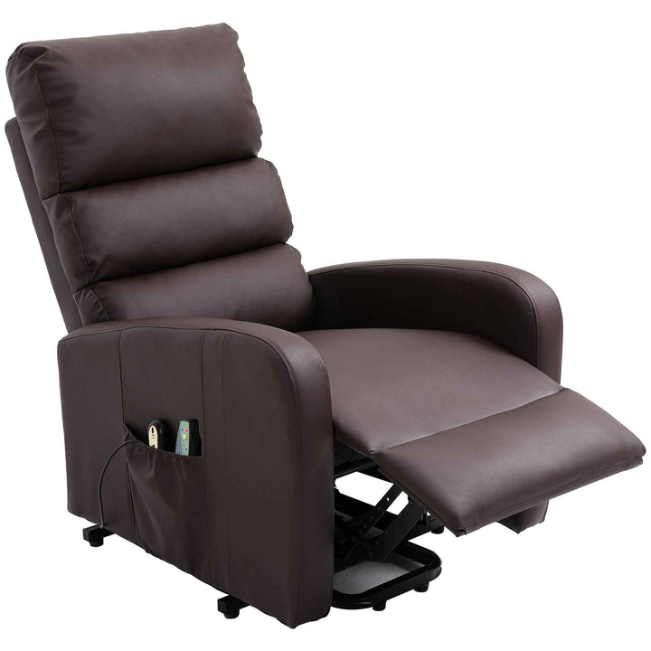00+Power Massage Lift Recliner Chair for Elderly, Brown PU Leather, Heat & Vibration, for Living Room NOVAXYTE