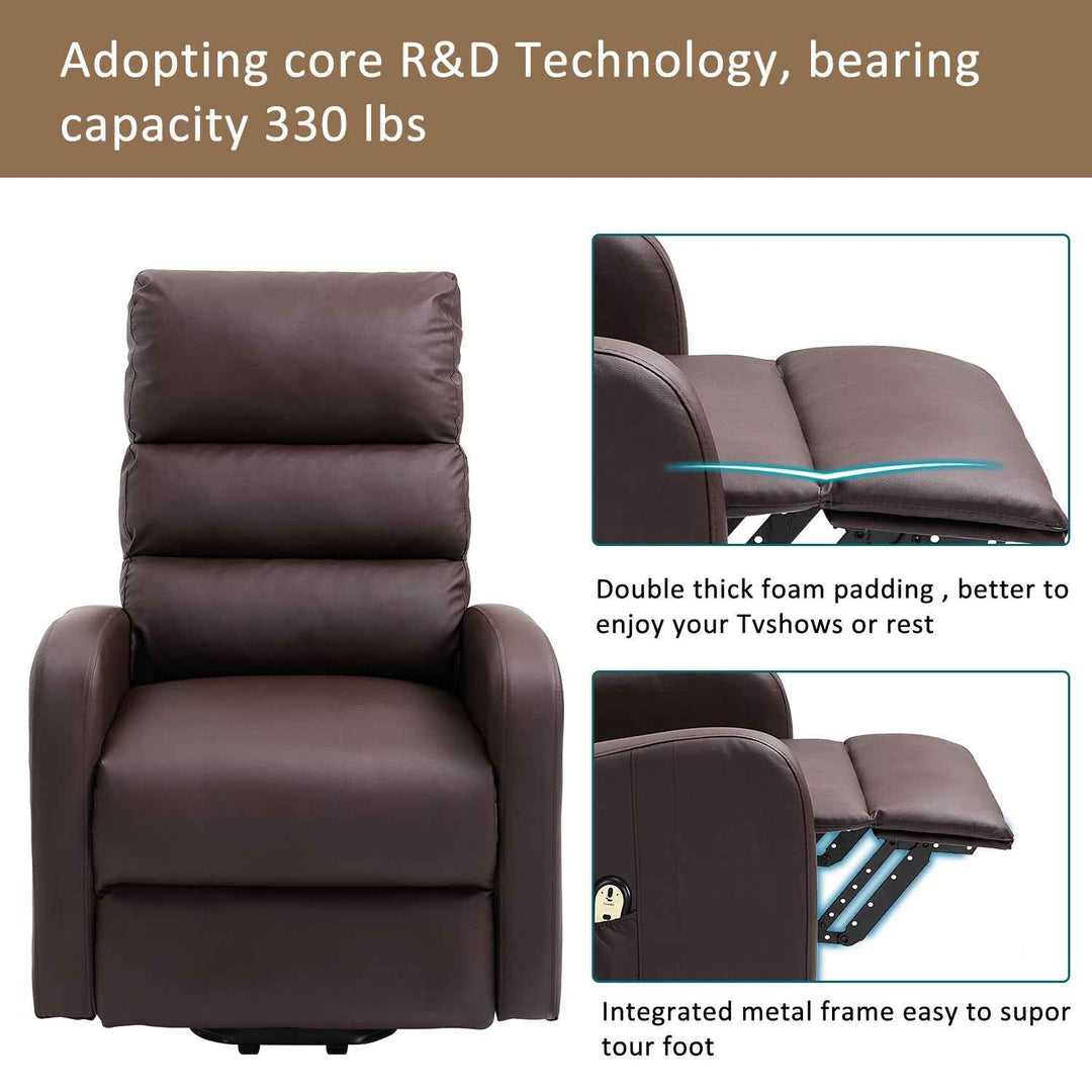 00+Power Massage Lift Recliner Chair for Elderly, Brown PU Leather, Heat & Vibration, for Living Room NOVAXYTE