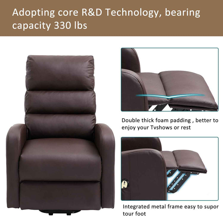 00+Power Massage Lift Recliner Chair for Elderly, Brown PU Leather, Heat & Vibration, for Living Room NOVAXYTE