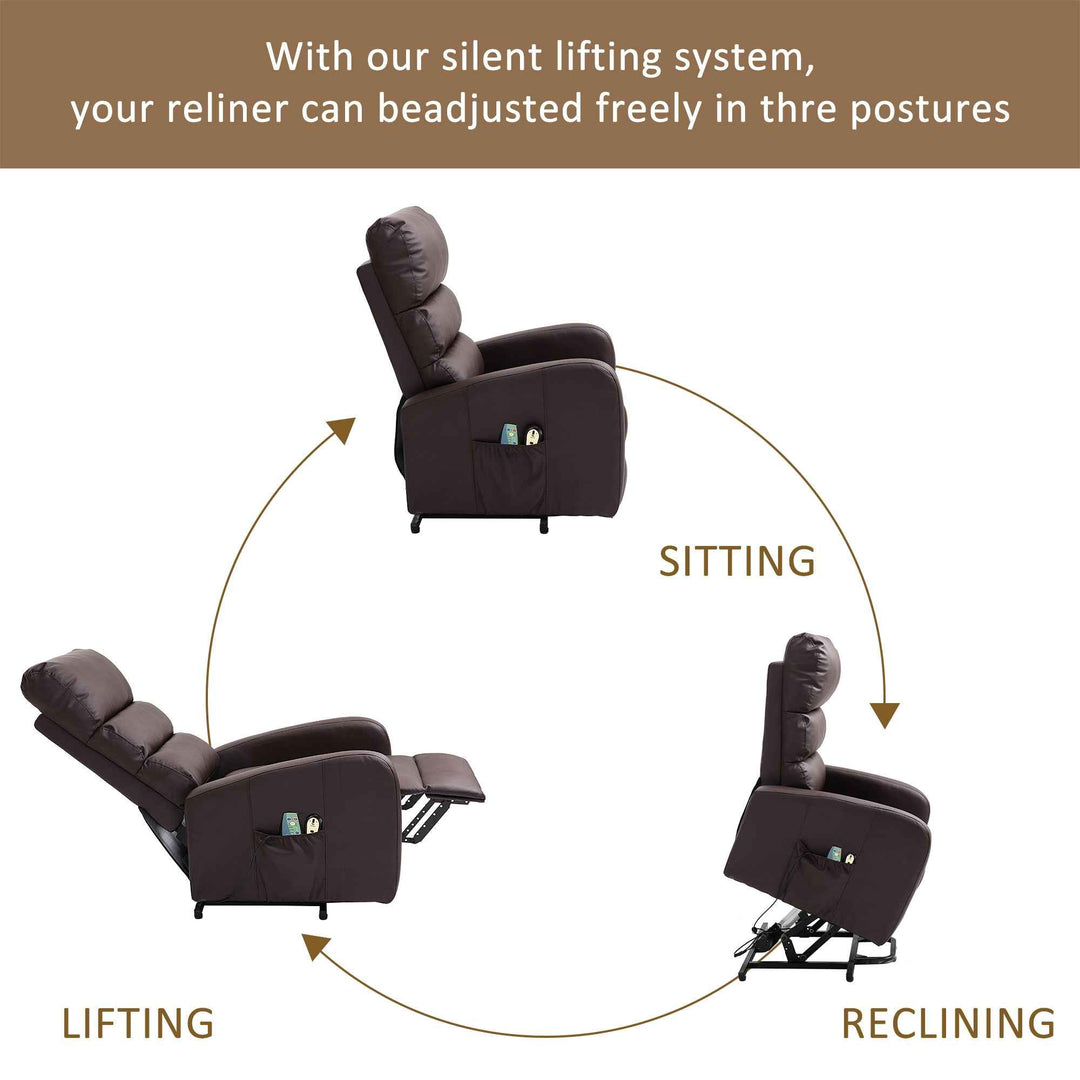 00+Power Massage Lift Recliner Chair for Elderly, Brown PU Leather, Heat & Vibration, for Living Room NOVAXYTE