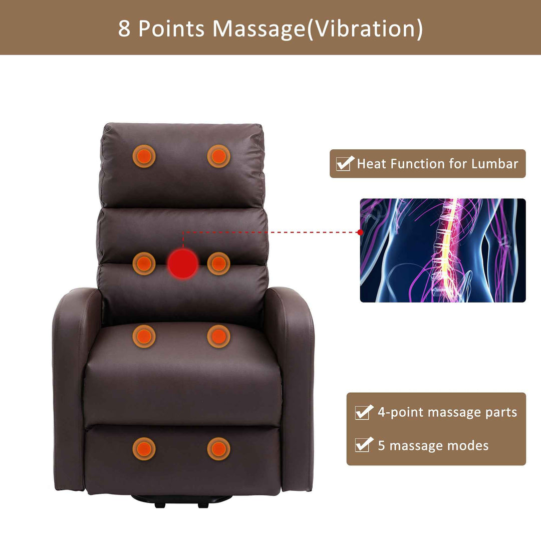 00+Power Massage Lift Recliner Chair for Elderly, Brown PU Leather, Heat & Vibration, for Living Room NOVAXYTE