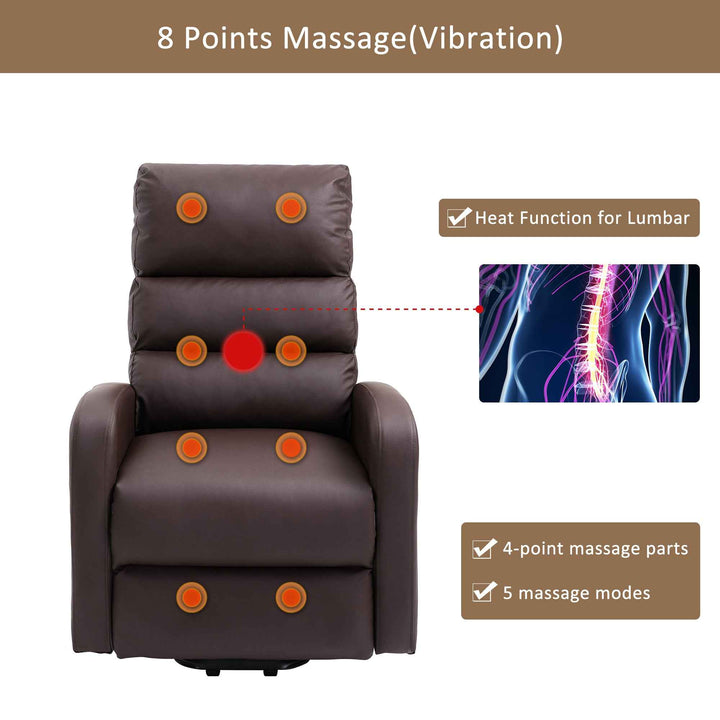 00+Power Massage Lift Recliner Chair for Elderly, Brown PU Leather, Heat & Vibration, for Living Room NOVAXYTE