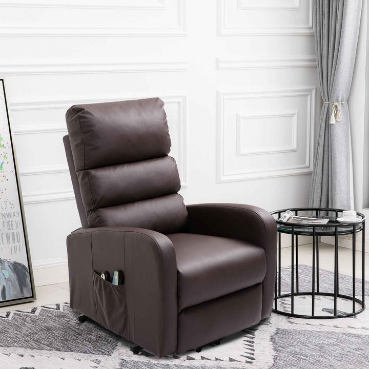 00+Power Massage Lift Recliner Chair for Elderly, Brown PU Leather, Heat & Vibration, for Living Room NOVAXYTE