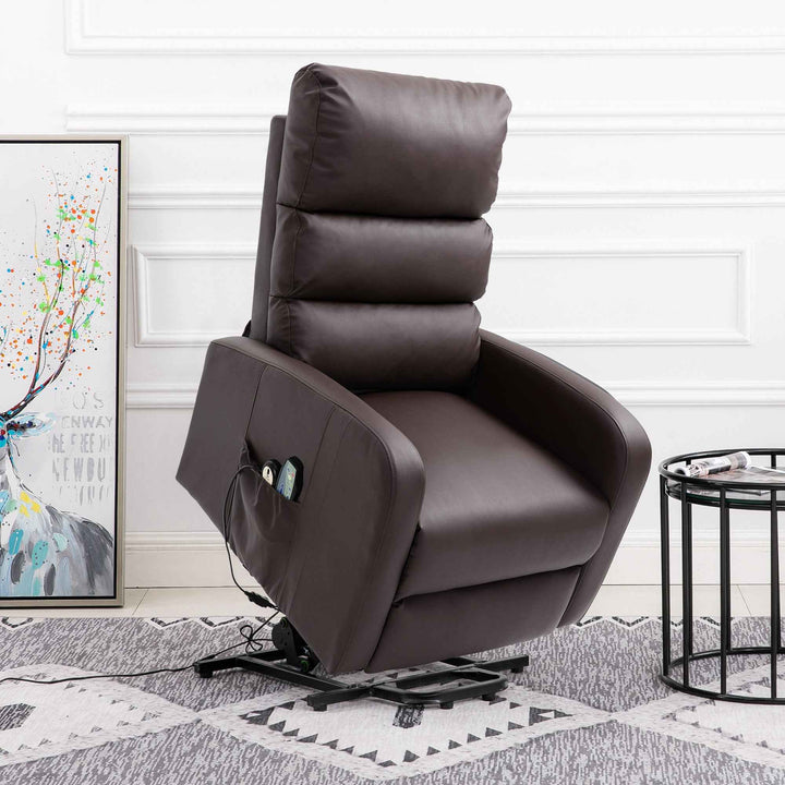 00+Power Massage Lift Recliner Chair for Elderly, Brown PU Leather, Heat & Vibration, for Living Room NOVAXYTE