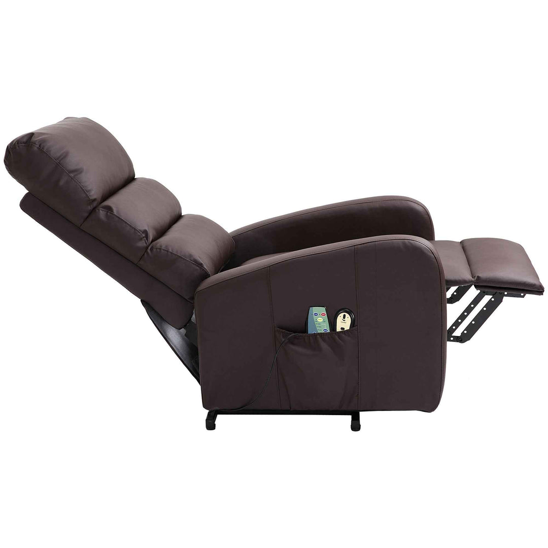 00+Power Massage Lift Recliner Chair for Elderly, Brown PU Leather, Heat & Vibration, for Living Room NOVAXYTE