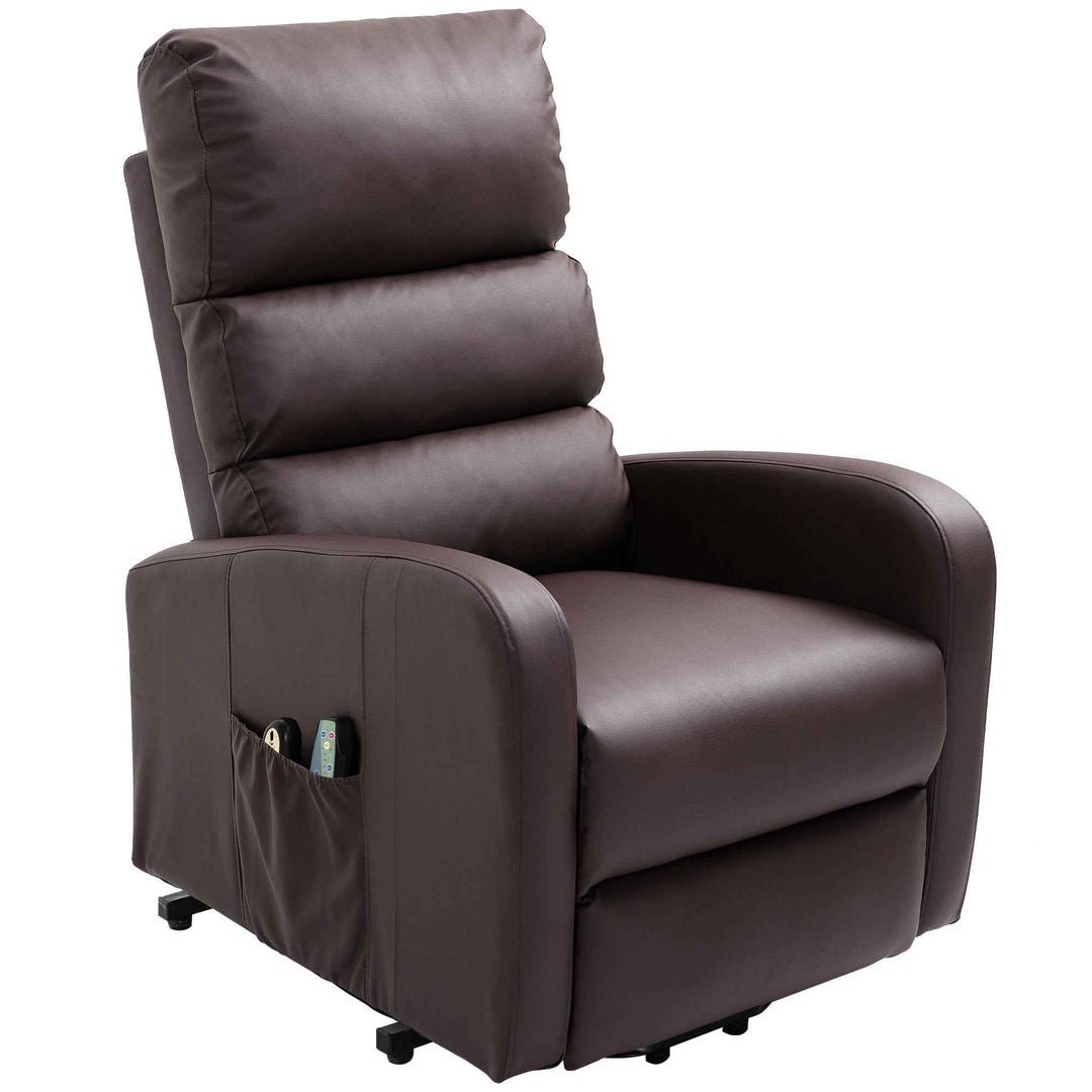 00+Power Massage Lift Recliner Chair for Elderly, Brown PU Leather, Heat & Vibration, for Living Room NOVAXYTE