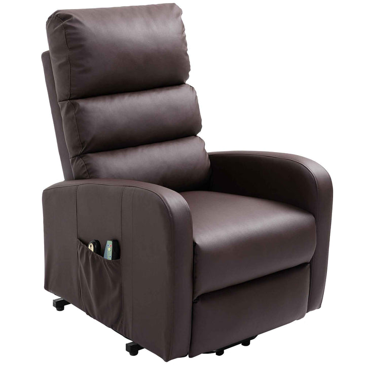 00+Power Massage Lift Recliner Chair for Elderly, Brown PU Leather, Heat & Vibration, for Living Room NOVAXYTE