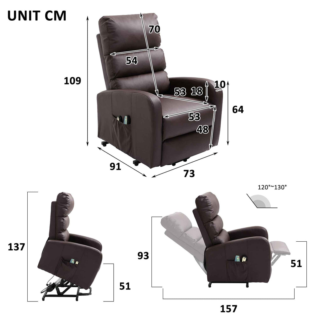 00+Power Massage Lift Recliner Chair for Elderly, Brown PU Leather, Heat & Vibration, for Living Room NOVAXYTE