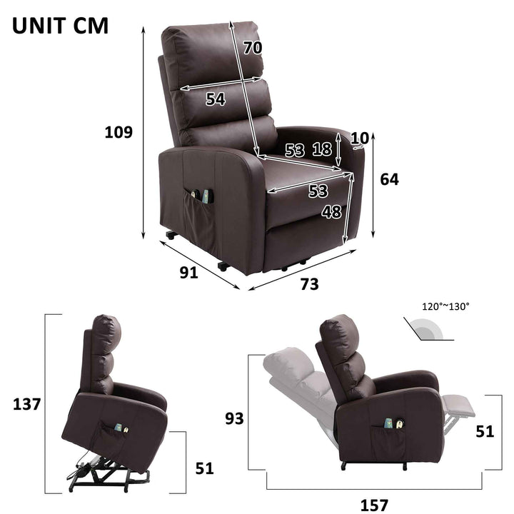 00+Power Massage Lift Recliner Chair for Elderly, Brown PU Leather, Heat & Vibration, for Living Room NOVAXYTE
