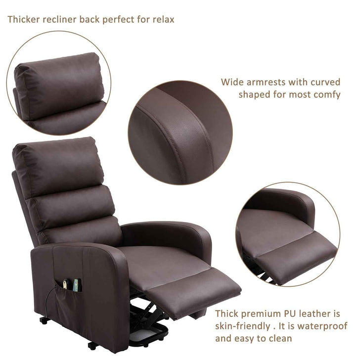 00+Power Massage Lift Recliner Chair for Elderly, Brown PU Leather, Heat & Vibration, for Living Room NOVAXYTE