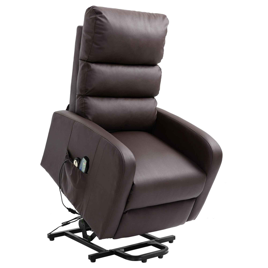 00+Power Massage Lift Recliner Chair for Elderly, Brown PU Leather, Heat & Vibration, for Living Room NOVAXYTE