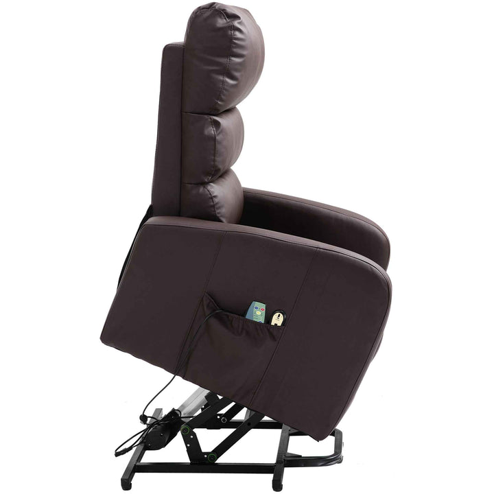 00+Power Massage Lift Recliner Chair for Elderly, Brown PU Leather, Heat & Vibration, for Living Room NOVAXYTE