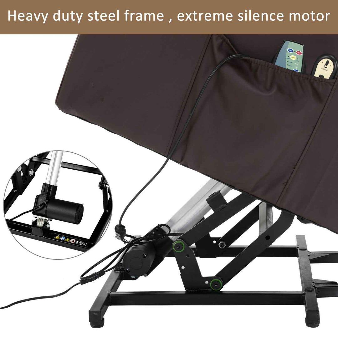 00+Power Massage Lift Recliner Chair for Elderly, Brown PU Leather, Heat & Vibration, for Living Room NOVAXYTE