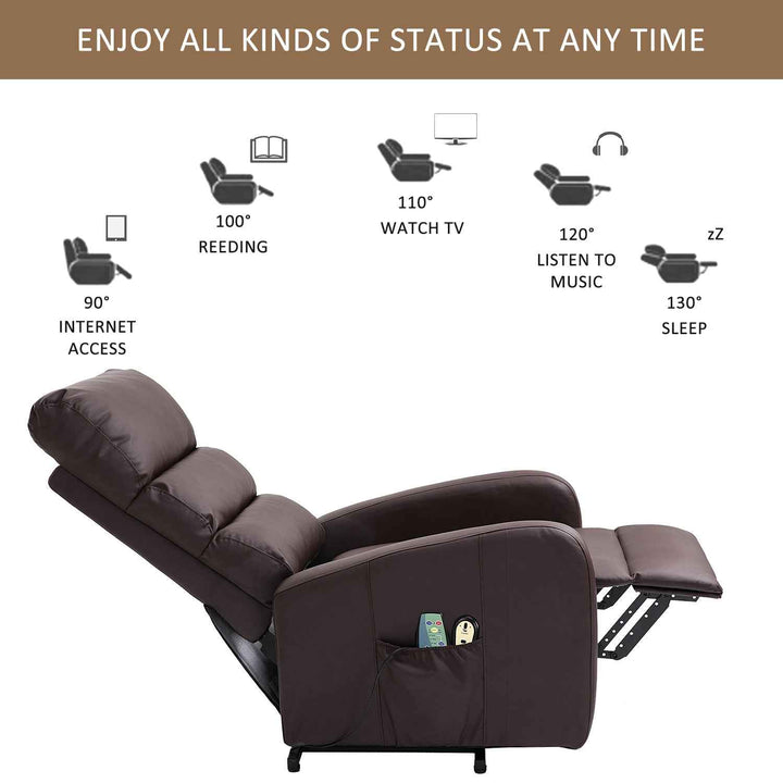 00+Power Massage Lift Recliner Chair for Elderly, Brown PU Leather, Heat & Vibration, for Living Room NOVAXYTE
