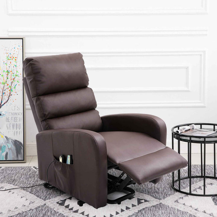 00+Power Massage Lift Recliner Chair for Elderly, Brown PU Leather, Heat & Vibration, for Living Room NOVAXYTE