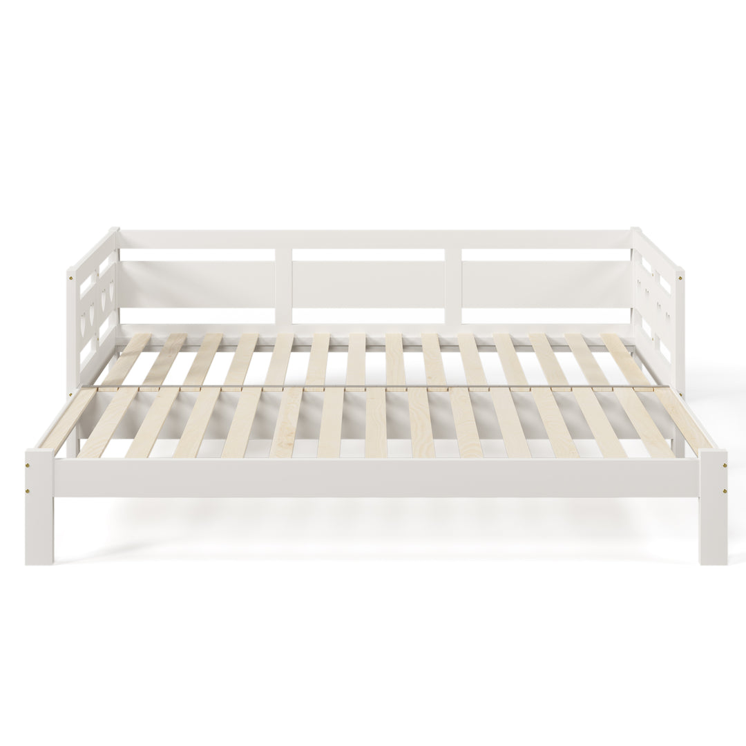 White wooden single extensible daybed with pull-out trundle 90x190cm PLUMULE UK