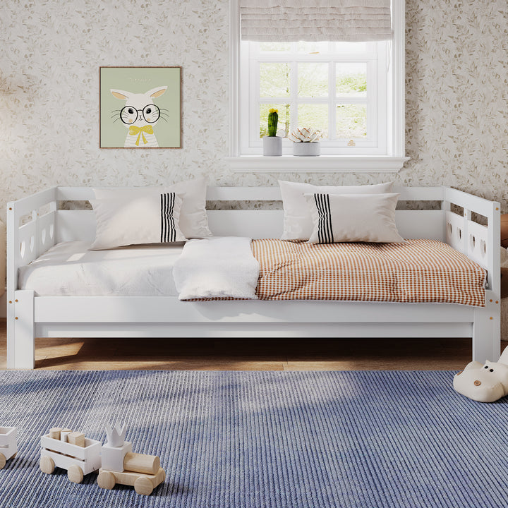 White wooden single extensible daybed with pull-out trundle 90x190cm PLUMULE UK
