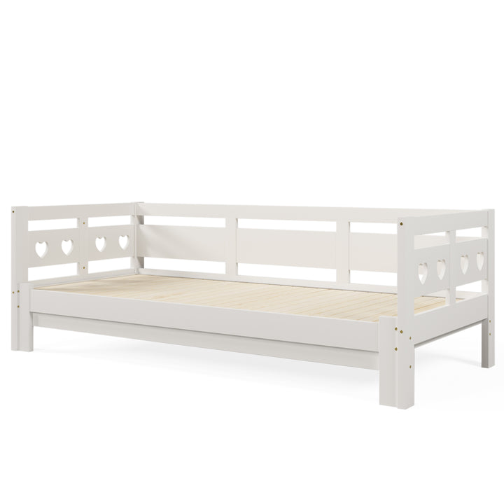 White wooden single extensible daybed with pull-out trundle 90x190cm PLUMULE UK