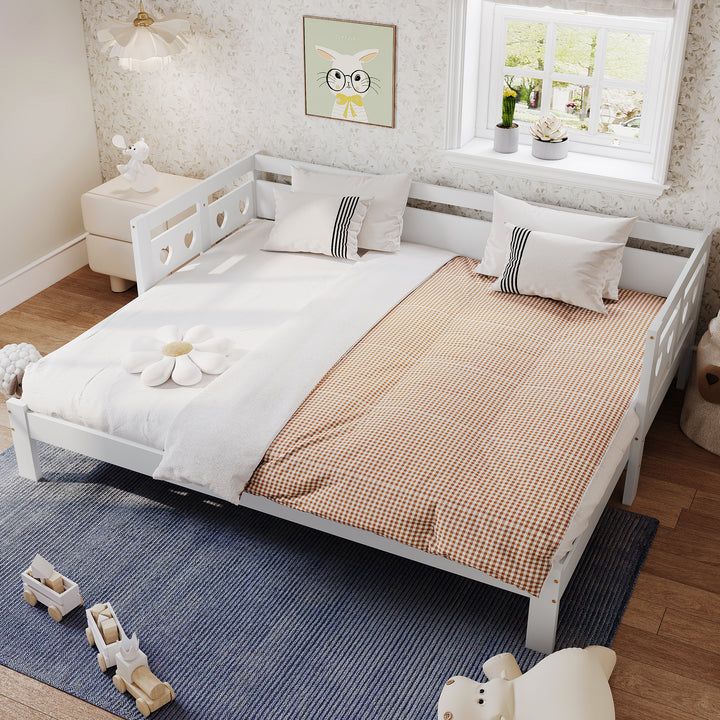 White wooden single extensible daybed with pull-out trundle 90x190cm PLUMULE UK
