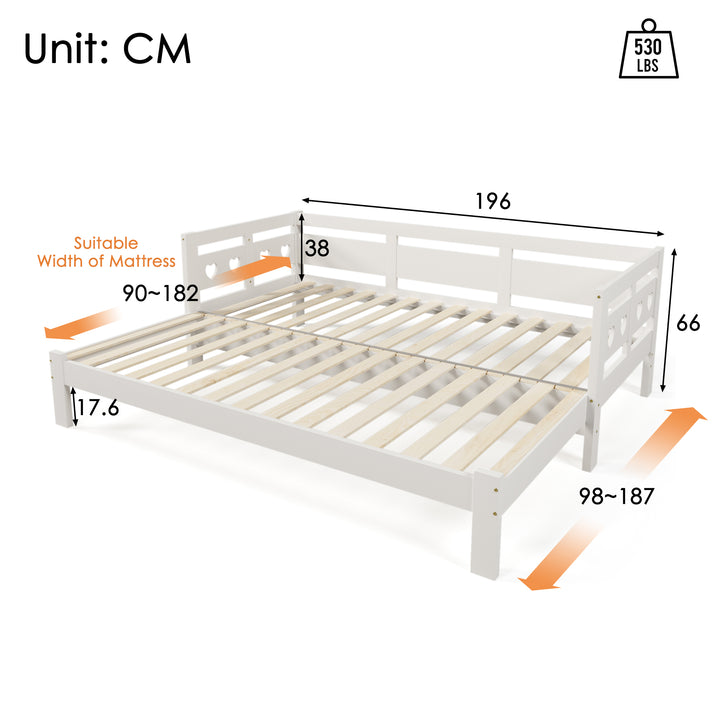 White wooden single extensible daybed with pull-out trundle 90x190cm PLUMULE UK