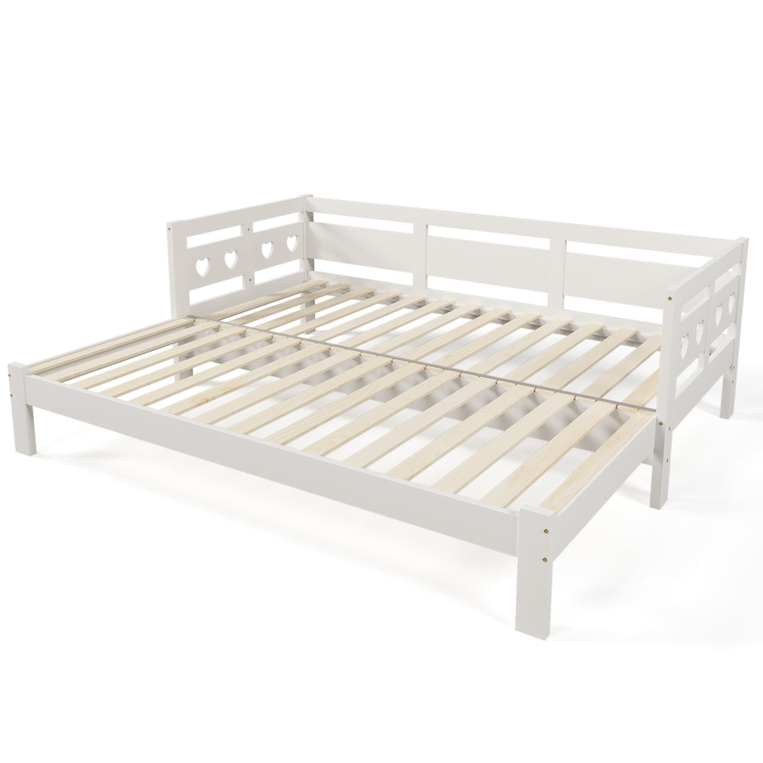 White wooden single extensible daybed with pull-out trundle 90x190cm PLUMULE UK