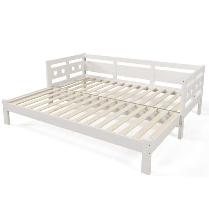 White wooden single extensible daybed with pull-out trundle 90x190cm PLUMULE UK