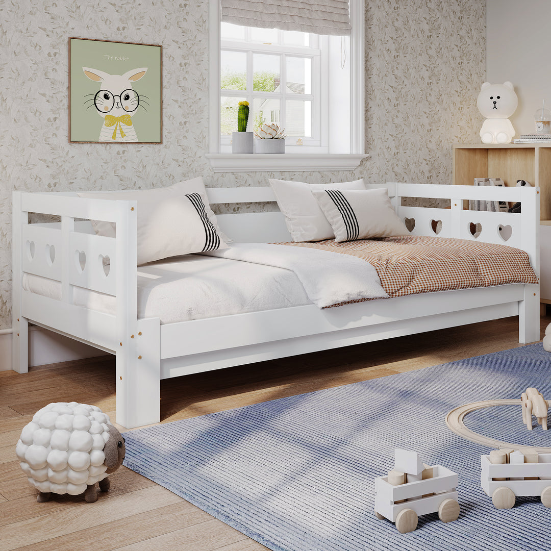 White wooden single extensible daybed with pull-out trundle 90x190cm PLUMULE UK