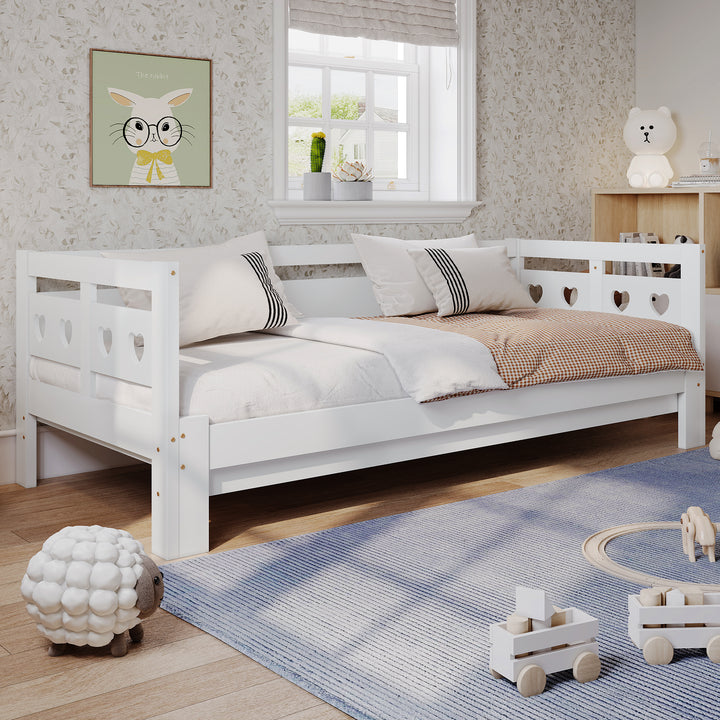 White wooden single extensible daybed with pull-out trundle 90x190cm PLUMULE UK