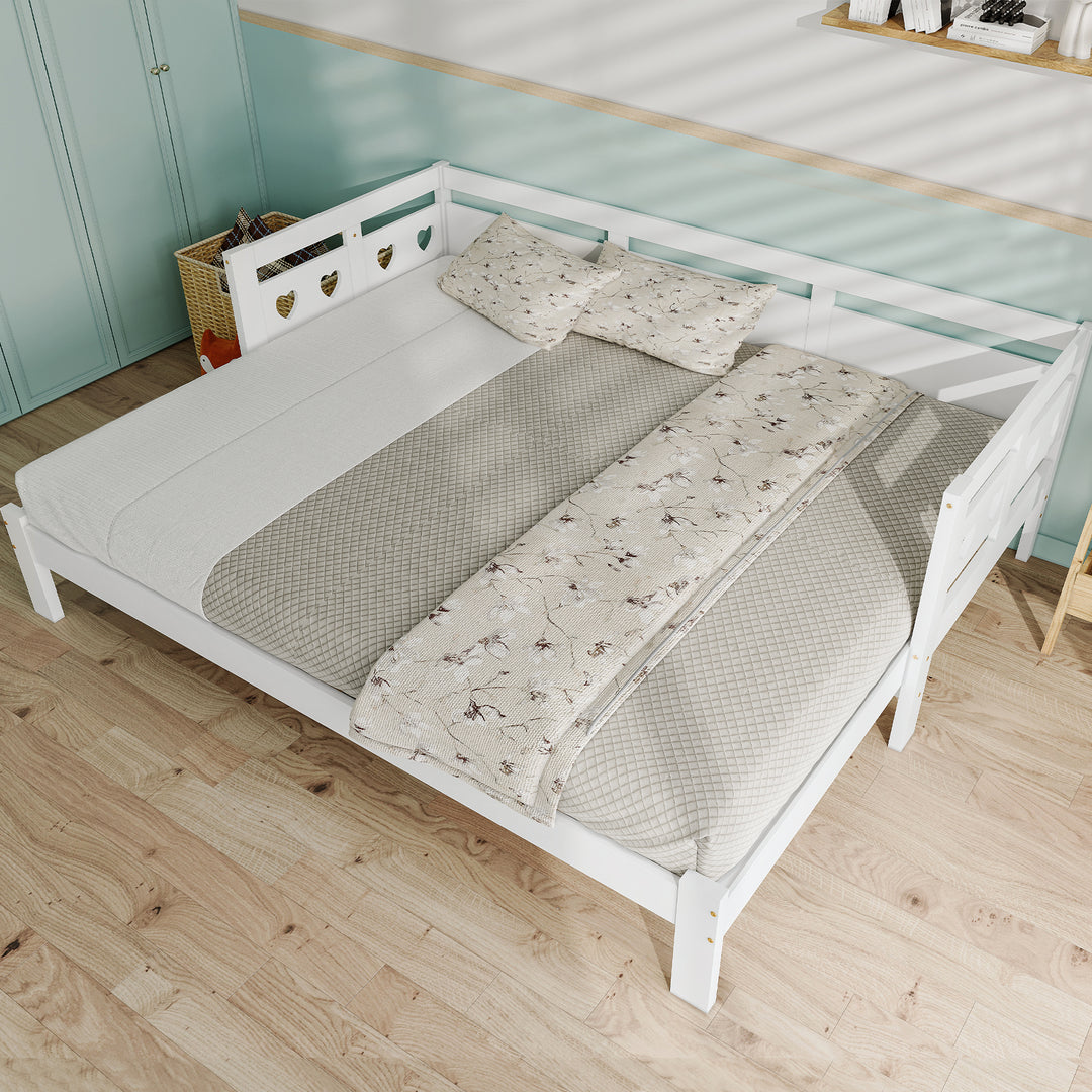 White wooden single extensible daybed with pull-out trundle 90x190cm PLUMULE UK
