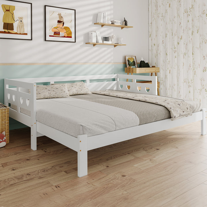 White wooden single extensible daybed with pull-out trundle 90x190cm PLUMULE UK