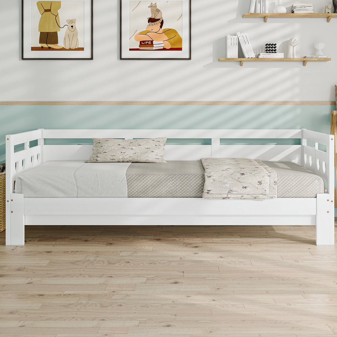 White wooden single extensible daybed with pull-out trundle 90x190cm PLUMULE UK