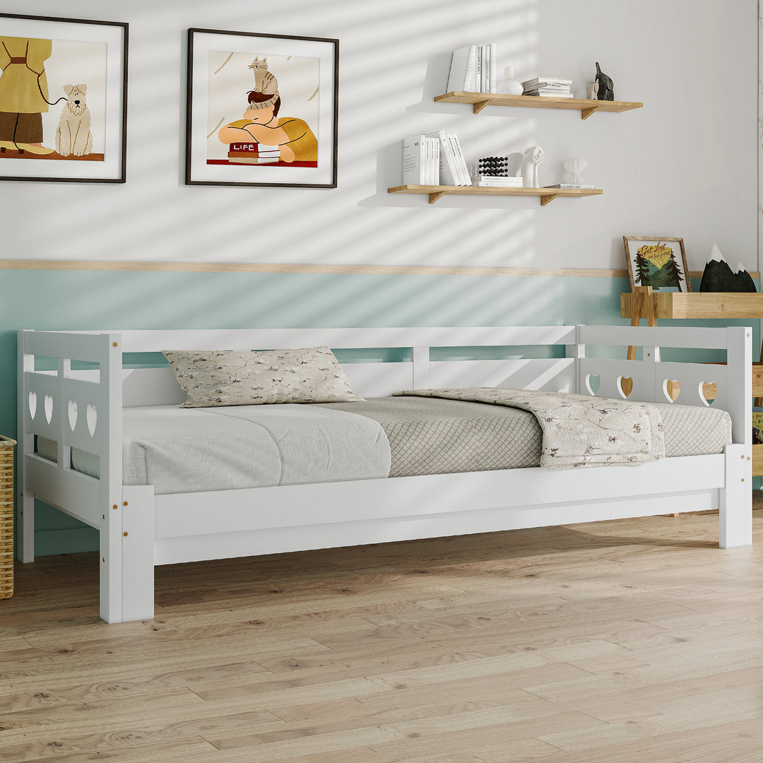 White wooden single extensible daybed with pull-out trundle 90x190cm PLUMULE UK