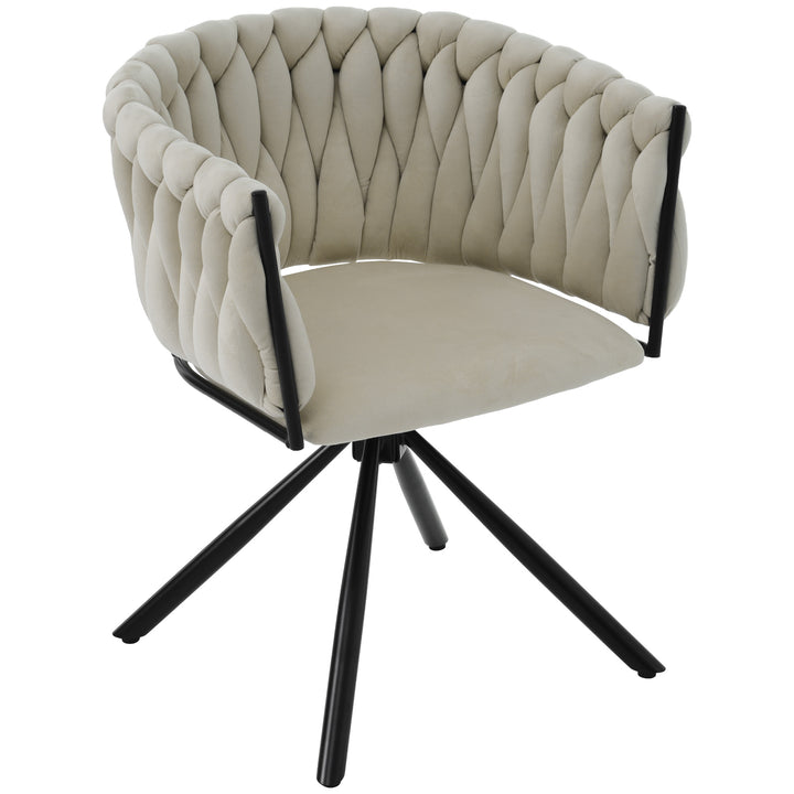 Elegant velvet beige swivel dining chair with black metal base FILAMENT