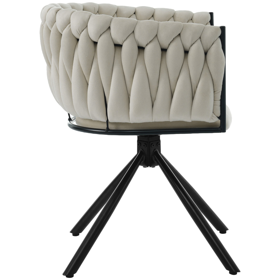 Elegant velvet beige swivel dining chair with black metal base FILAMENT