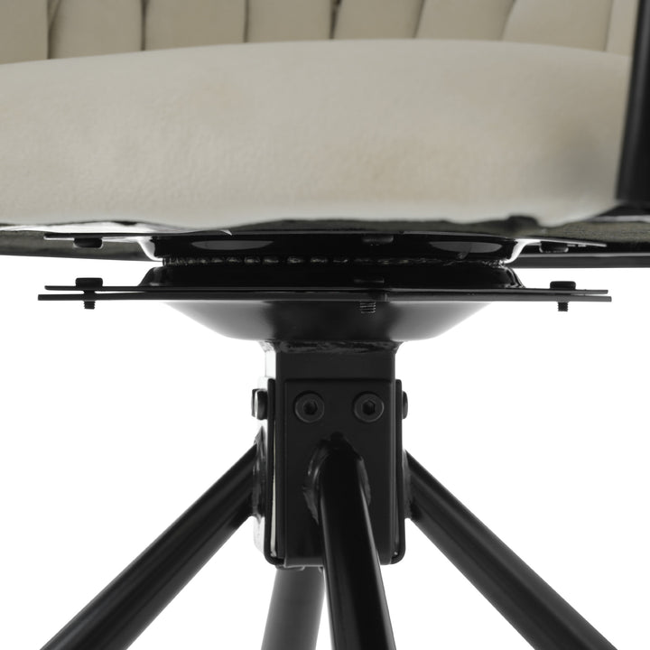 Elegant velvet beige swivel dining chair with black metal base FILAMENT