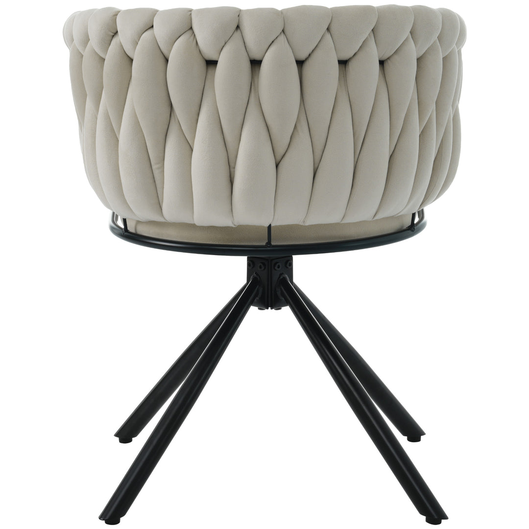 Elegant velvet beige swivel dining chair with black metal base FILAMENT