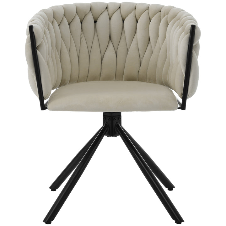 Elegant velvet beige swivel dining chair with black metal base FILAMENT